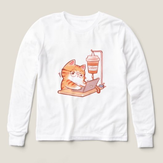 Funny Coffee Cat Shirt, Cute Overworked Programmer (Voorkant)