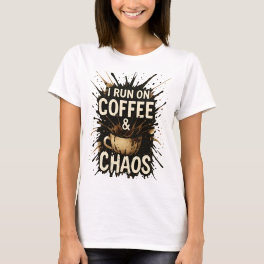 Funny Coffee Chaos Shirt – Splattered Paint (Voorkant)