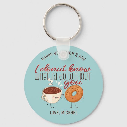 Funny Coffee en Donut Pun Cute Valentijnsdag Sleutelhanger (Voorkant)