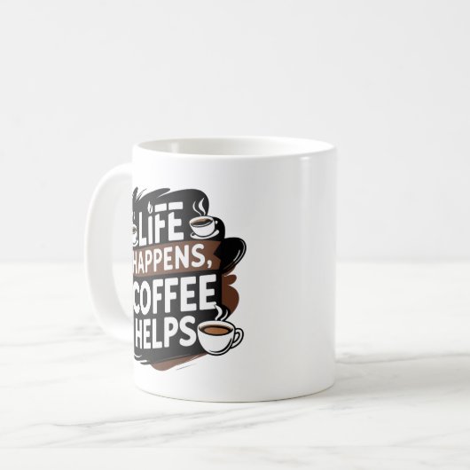 Funny Coffee Gifted mok – Het leven gebeurt koffie (Voorkant links)