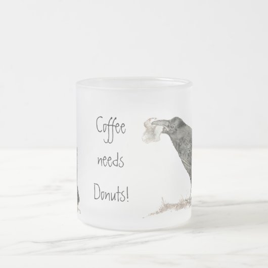 Funny Coffee heeft Donuts nodig. Ravens Bird Matglas Koffiemok (Center)