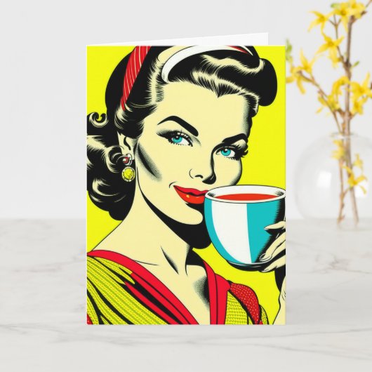 Funny Coffee Humor | Retro Lady vriendschap Kaart (Gele Bloem)