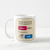 Funny Coffee Jokes Refill Reset Button Gezegde Koffiemok (Links)