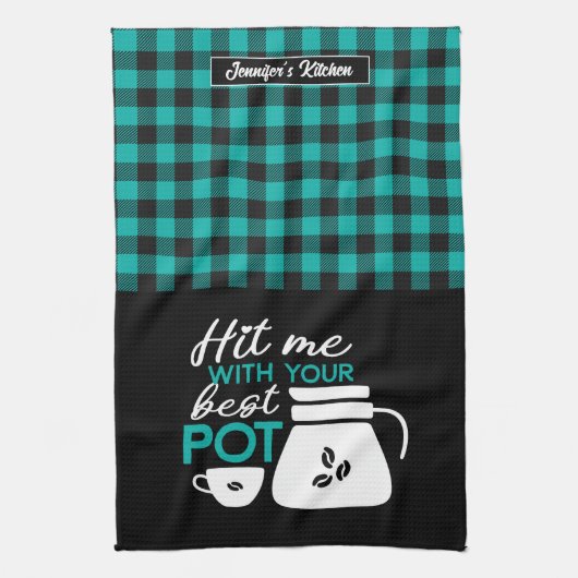 Funny Coffee Lover Caffeine Addicine Pset Pattern Theedoek (Verticaal)