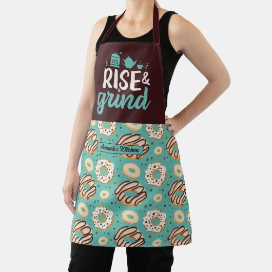 Funny Coffee Lover Rise en Grind Donut Pattern Schort (Insitu)
