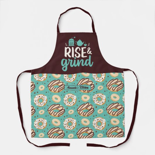 Funny Coffee Lover Rise en Grind Donut Pattern Schort (Voorkant)