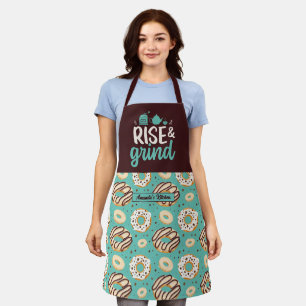 Funny Coffee Lover Rise en Grind Donut Pattern Schort