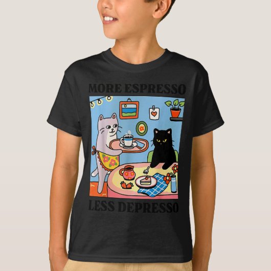 Funny Coffee Lover With Cute Cat More Espresso Les T-shirt (Voorkant)