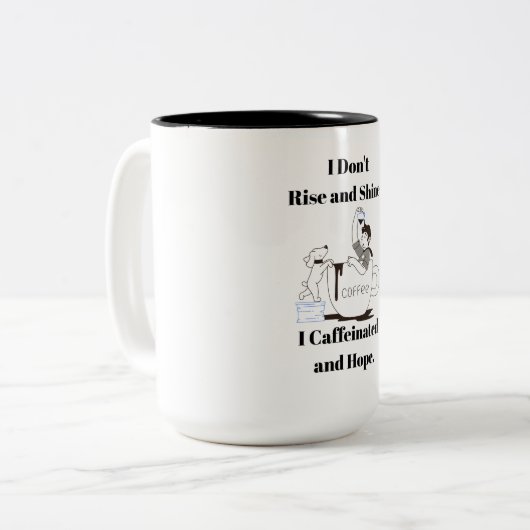 Funny Coffee Meme I Caffeinated and Hope Mug Tweekleurige Koffiemok (Voorkant links)
