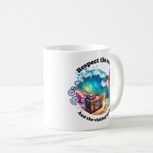 Funny coffee mok et respect oceaan (wit) (Voorkant rechts)