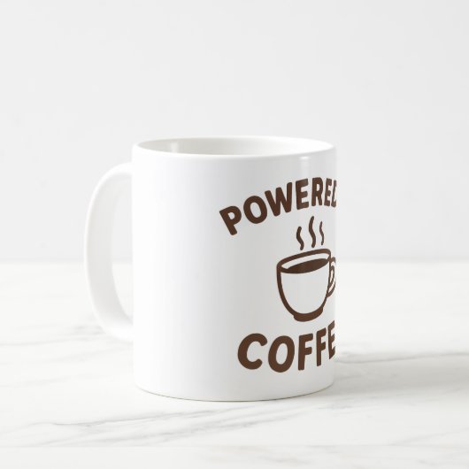 Funny Coffee Mok - "Powered by Coffee" Ontwerp (Voorkant links)