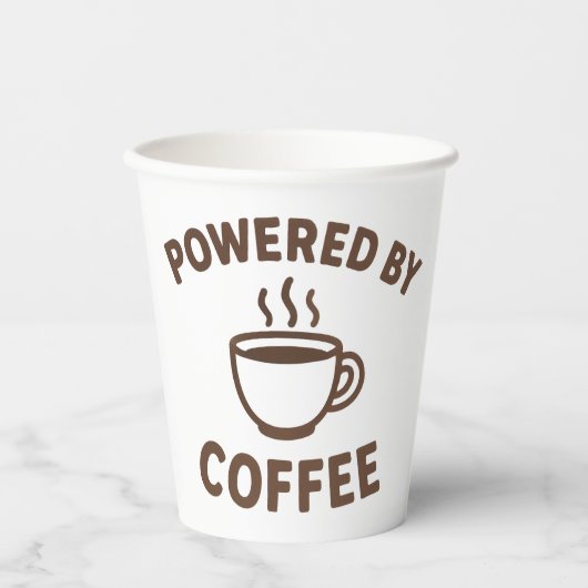 Funny Coffee Mok - "Powered by Coffee" Ontwerp Papieren Bekers (Voorkant)