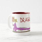 Funny Coffee Mok: Vrouw Dragging Butt Tweekleurige Koffiemok (Voorkant links)
