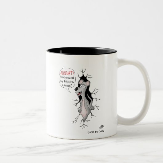 Funny Coffee Mok: Wie heeft mijn kaas verplaatst? Tweekleurige Koffiemok (Rechts)