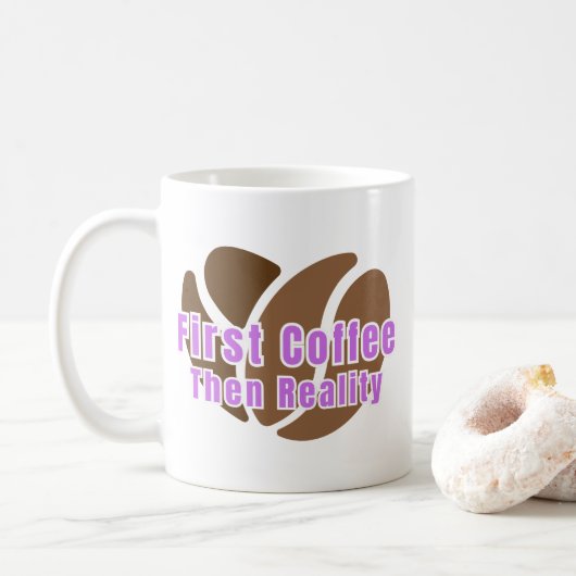 Funny Coffee Mug First Coffee Then Reality Koffiemok (Met donut)