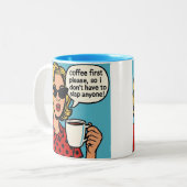 Funny coffee mug  tweekleurige koffiemok (Voorkant links)
