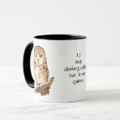 Funny Coffee, No Quitter, Quote Cute Owl Mok (Voorkant links)