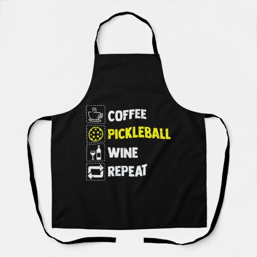 Funny Coffee Pickleball Wine Herhalen Schort (Voorkant)