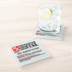Funny Coffee Prescription Persoonlijke naam Glazen Onderzetter