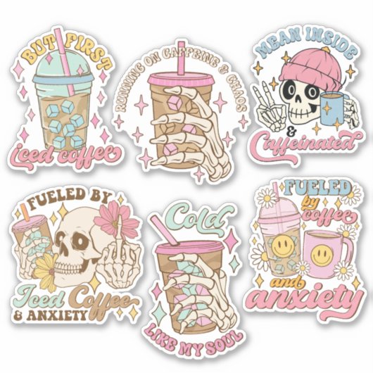 Funny Coffee Quote Vinyl Sticker Pack (Voorkant)