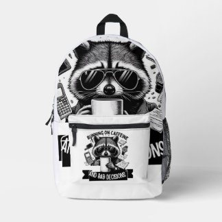 Funny Coffee Raccoon – Caffeine & Bad Choices Art Bedrukte Rugzak