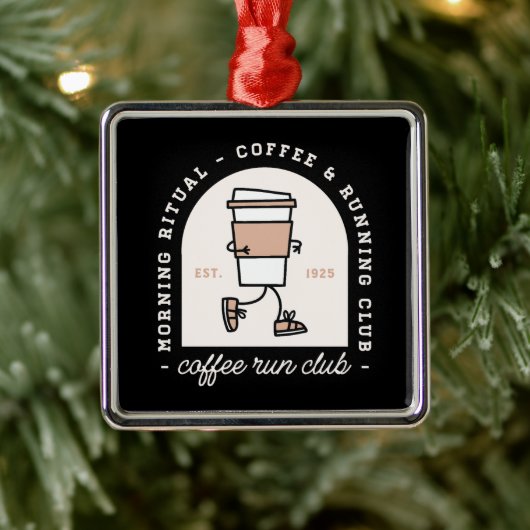 Funny coffee run club running lovers retro black metalen ornament (Boom)
