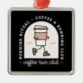 Funny coffee run club running lovers retro black metalen ornament (Voorkant)
