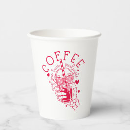 Funny Coffee Soulmate Skeleton Red Hearts Papieren Bekers