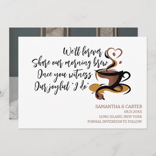 Funny Coffee the bruiloft Save the Date Design I Kaart (Voorkant / Achterkant)