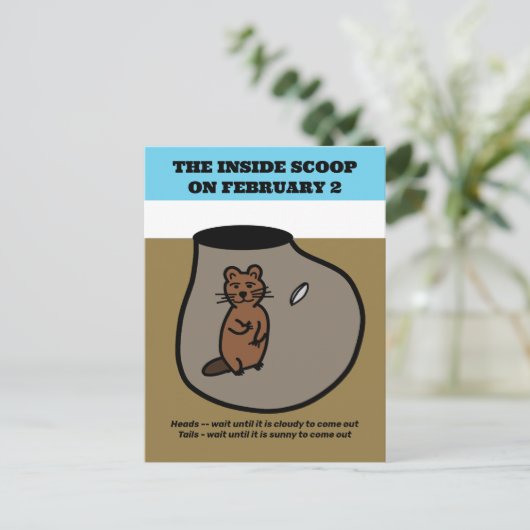 Funny Coin Toss Groundhog Day Briefkaart (Staand voorkant)