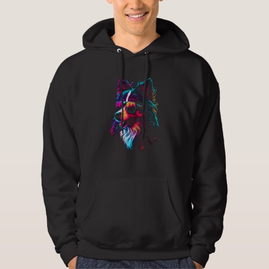Funny Collie Dog owner Vaporwave Notorious DJ Hoodie (Voorkant)