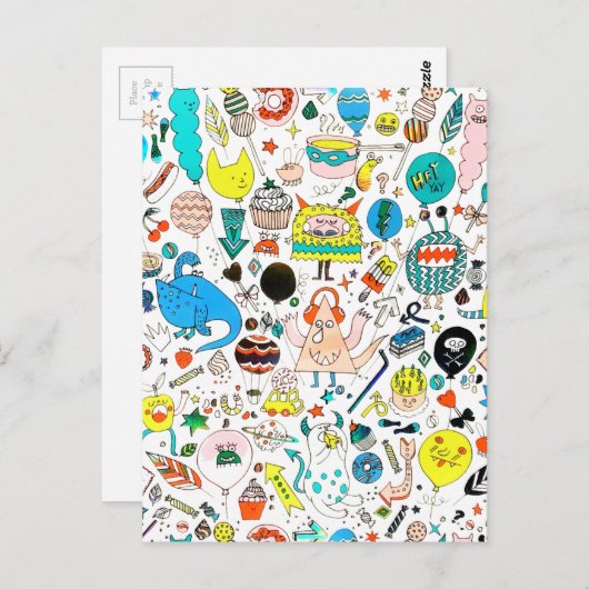 Funny Colorful Alien Monsters Party Briefkaart (Voorkant / Achterkant)