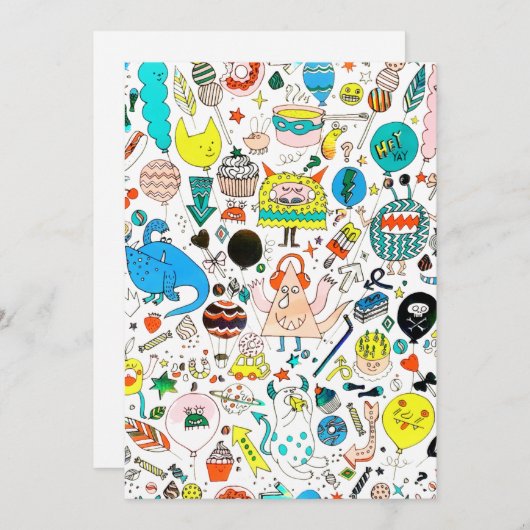 Funny Colorful Alien Monsters Party Feestdagenkaart (Voorkant / Achterkant)