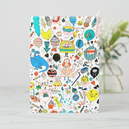 Funny Colorful Alien Monsters Party Feestdagenkaart (Staand voorkant)