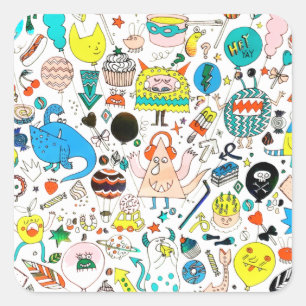 Funny Colorful Alien Monsters Party Vierkante Sticker