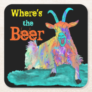 Funny Colorful Art Screaming Goat Beer Pun Kartonnen Onderzetters