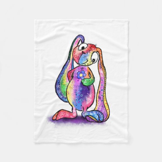 Funny Colorful Bunny Love Flower - Cartoon Drawing Fleece Deken (Voorkant)