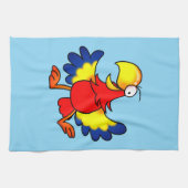 Funny Colorful Cartoon Parrot Bird Theedoek (Horizontaal)