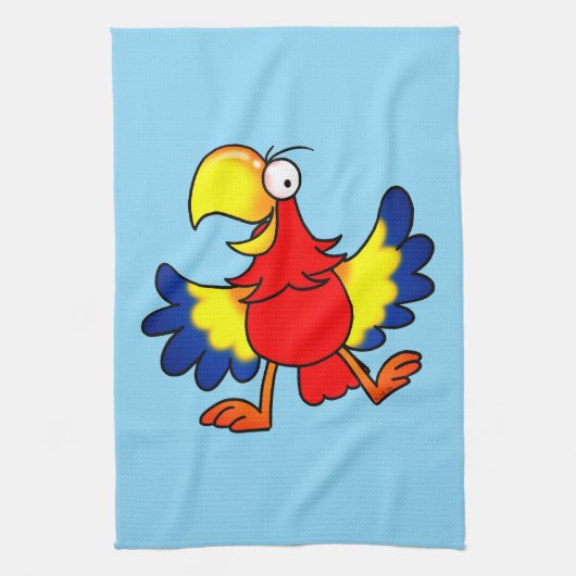 Funny Colorful Cartoon Parrot Bird Theedoek (Verticaal)
