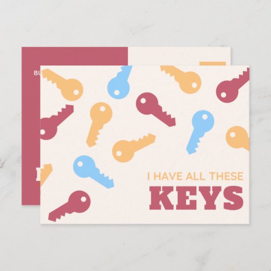 Funny Colorful Illustrated Key Briefkaart (Voorkant / Achterkant)