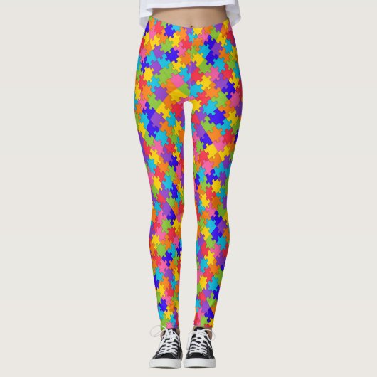 Funny Colorful Jigzaag Puzzle Pineersels Leggings (Voorkant)