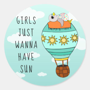 Funny Colorful Kawaii Bird Hot Air-ballonzomer Ronde Sticker