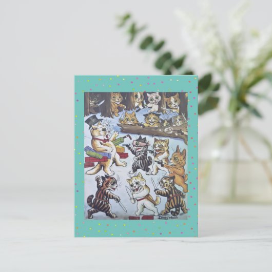 Funny Colorful Louis Wain Cartoon kerstkatten Feestdagenkaart (Staand voorkant)