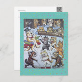 Funny Colorful Louis Wain Cartoon kerstkatten Feestdagenkaart (Voorkant / Achterkant)