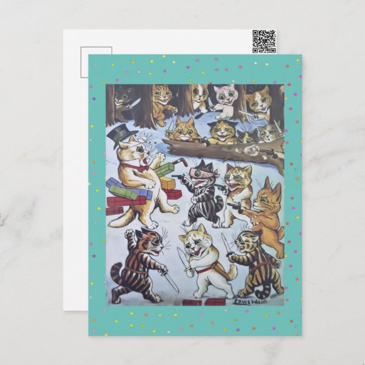 Funny Colorful Louis Wain Cartoon kerstkatten Feestdagenkaart (Voorkant / Achterkant)