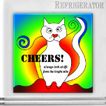 Funny Colorful Mondrian Cat Quote Magnet<br><div class="desc">Draai de koelkast op met deze schattige kattenmagneet. Kat had een feestelijke nacht en probeert nu een nieuwe dag te verwelkomen ...  :-) Geïnspireerd door de kat van Piet Mondriaan ...  (om een onbekende reden genaamd "Mondriaan" in de VS)</div>