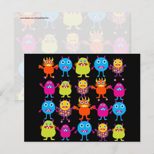 Funny Colorful Monster Party Creaters Characters Briefkaart (Voorkant / Achterkant)