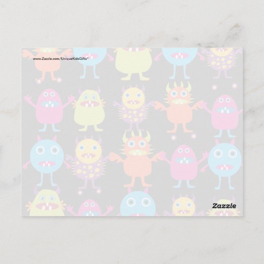 Funny Colorful Monster Party Creaters Characters Briefkaart (Achterkant)