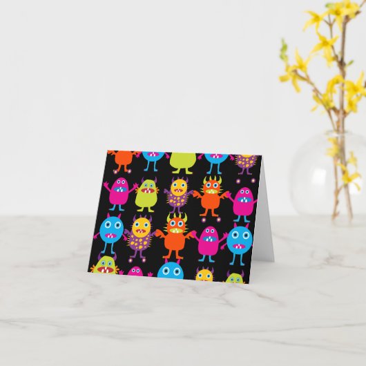 Funny Colorful Monster Party Creaters Characters Kaart (Gele Bloem)