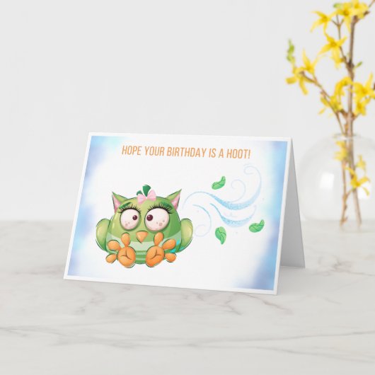 Funny Colorful Owl Birthday Kaart (Gele Bloem)